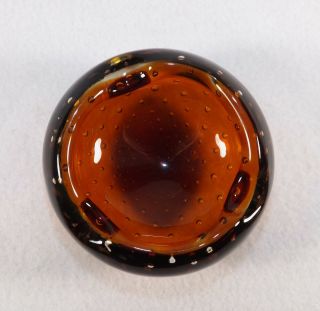 Vintage Ashtray Controlled Bubbles Blenko Amber/brown Ground Polished Bottom