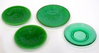 4 Antique Vintage Pressman Akro Agate Vaseline Glass Art Deco Toy Plate Saucers