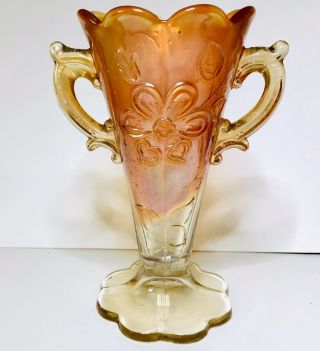 Dugan Mary Ann Carnival Glass Two Handled Trumpet Vase Marigold Period