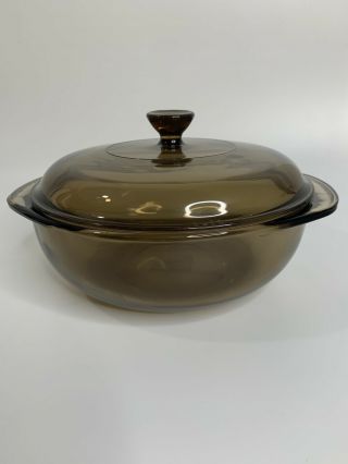 Vintage Pyrex Vision 1.  5 Quart Casserole Dish With Lid Amber Brown 023 - N