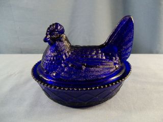 Westmoreland Cobalt Blue Glass Hen On The Nest Covered Candy Dish