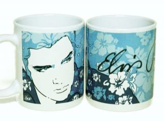 Elvis Presley Blue Mugs 2 Piece Ceramic Mug Gift Set 12 Oz Hawaiian Themed