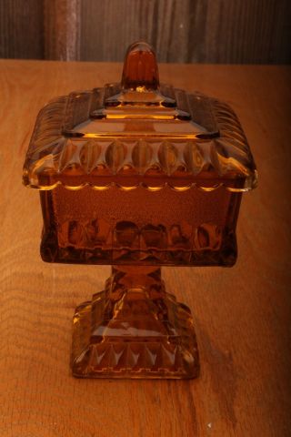 Vintage Amber Glass Square Compote Candy Dish 2