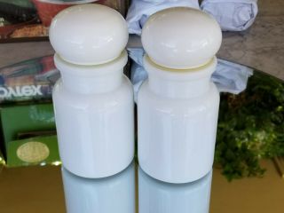 Vintage Set Of Two 5.  5 " T Mcm Lidded Apothecary Milk Glass Jars Made In Belgium
