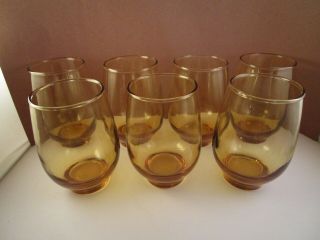 Vintage Libbey Tempo Amber Glass Set Of 7 Flat Drinking Tumblers Glasses