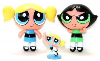 Three 2000 Cartoon Network Powerpuff Girls Figures Bubbles & Buttercup