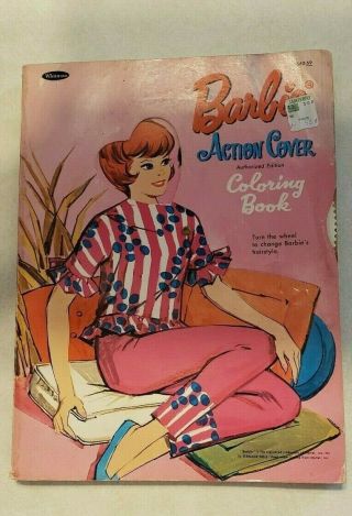 Vintage 1967 Whitman Barbie Coloring Book With Action Hairstyle Change Wheel.