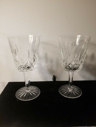 Pair Waterford Lismore Elegant Crystal Water Goblets Signed 6 7/8 "
