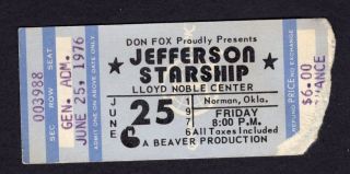 1976 Jefferson Starship Concert Ticket Stub Lloyd Noble Center Norman Oklahoma
