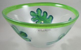 Signed Kosta Boda Green Leaf Bowl By Martti Rytkonen