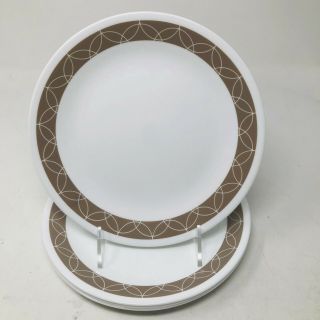 Set Of 4 Corelle Corning Sand Sketch 8 1/2 " Luncheon Salad Plates Taupe Bands