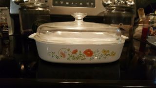 Corning Ware Wildflower A - 10 - B Casserole Dome Pyrex Lid 10x10x2 Flowers Square