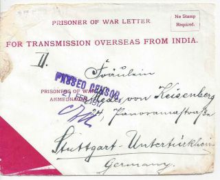 1917 German East Africa India Wwi Prisoner Of War Pow Censored Cover To Germany