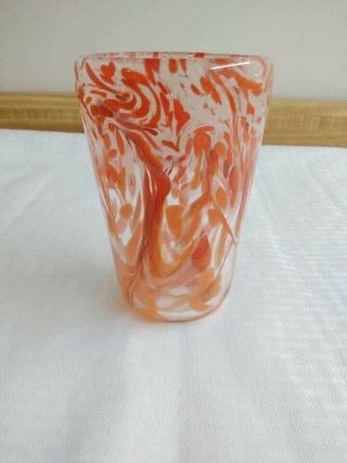 Hand Blown Art Glass Orange/white Swirl Vase/cup