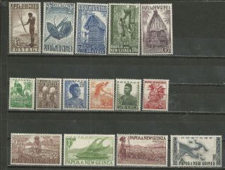 1952 Papua Guinea Definitive Pictorial Set Sc.  122 - 136 Mnh