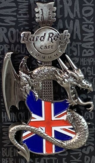 Hard Rock Cafe London Piccadilly 2019 Core 3 - D Dragon & Flag Guitar Series Pin