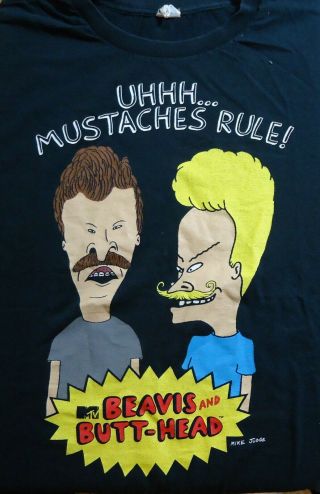 Beavis And Butthead Mustaches Rule Graphic T Shirt (xx Large) Vintage 90s Mtv