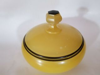 Vintage Yellow & Black Art Deco Glass Lidded Candy Dish Jar Table Piece