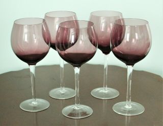 Vintage Purple Amethyst Balloon Wine Glass Set (5) - 8 3/4 " H X 3 3/4 " W
