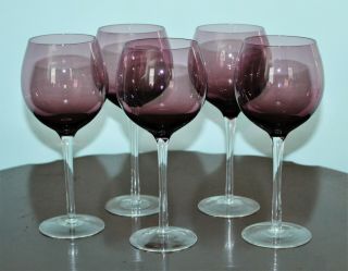 Vintage Purple Amethyst Balloon Wine Glass Set (5) - 8 3/4 