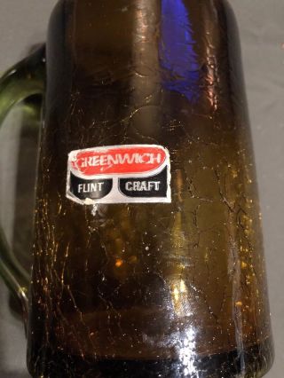 Vintage Greenwich Flint Craft 5” Mug Glass Brown Green Crackled 2