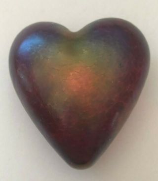 Vintage Robert Held Art Glass Heart Paperweight - Red,  Signed