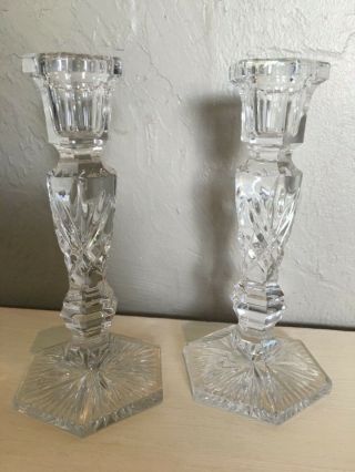 Pair (2) Rare Galway Clifden Crystal Candlesticks Candle Holders