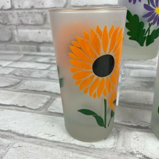 Vintage Libbey Mid Century Modern Frosted Painted Flower Glasses Set of 5 3