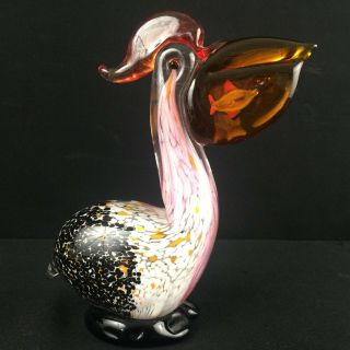 Vtg Murano Style Italy Art Glass Pelican W Fish In Throat Pouch Heavy Colorful
