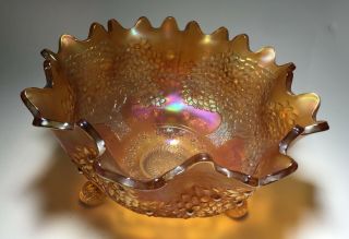 Antique Vtg Fenton Orange Tree Marigold Carnival Glass Footed Fruit Bowl
