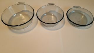 3 Vintage Pyrex Flameware - Light Blue Clear Glass - 833 - B,  832 - B,  817 - B