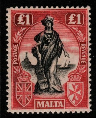 Malta Sg140 1925 £1 Black & Bright Carmine Wmk Upright Mtd