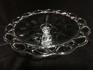 Vintage Imperial Glass Lace Edge Crocheted Crystal Pedestal Cake Stand