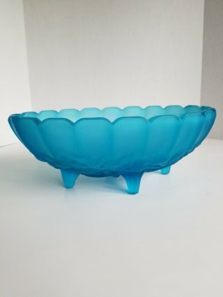 Vintage Indiana Frosted Blue Satin Large Oval Footed Fruit Bowl