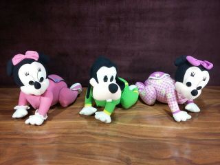 3 1995 11 " Disney Touch And Crawl Characters (2) Minnie Mouse & (1) Goofy Babies