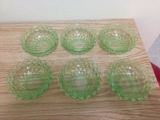 Cube Cubist Green Vaseline Jeanette Glass 1929 - 33 6 Small Berry Bowls
