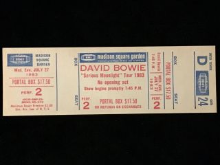 David Bowie Concert Ticket - - Serious Moonlight Madison Square Garden - - 1983