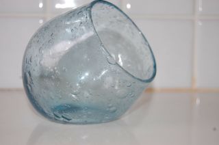 VINTAGE RARE HAND BLOWN BLUE GREEN ART GLASS SMALL JAR 3