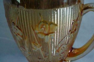 Jeanette Glass Iris And Herringbone 64 Oz Iridescent Marigold Flora Gold Pitcher 2