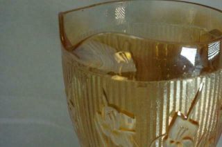 Jeanette Glass Iris And Herringbone 64 Oz Iridescent Marigold Flora Gold Pitcher 3