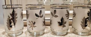 8 Libbey Mid Century Modern Frosted Silver Leaf Hostess Set 12 Oz Glasses