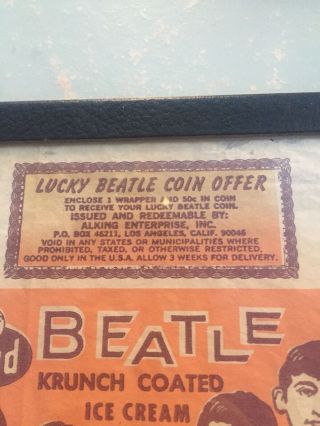 The Beatles 1965 Hood Ice Cream Bar Wrapper With The Coin Send Away. 3