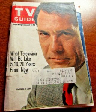 Vintage - Tv Guide - April 13th 1968 - Carl Betz Of Judd - Cover