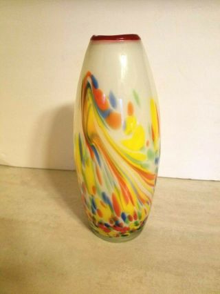 Multi - Color Art Glass Vase Hand Blown Murano Style Yellow Red Blue Green 12 " Tal