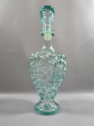 Vintage Clear Green Tinge Genie Bottle Decanter Grapes Design Glass Bottle