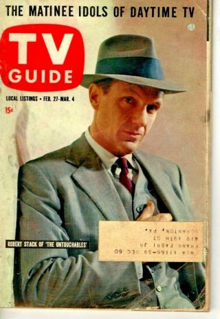 Vintage - Tv Guide Feb 27th 1960 - Robert Stack - The Untouchables - Very Good