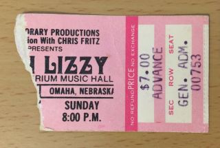 1978 Thin Lizzy Ac/dc Dictators Omaha Concert Ticket Stub Phil Lynott Bon Scott