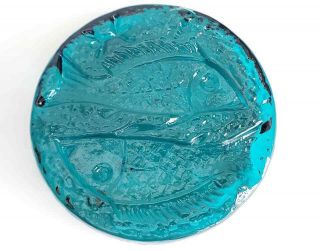 Vtg Mid Century Mcm Blenko Turquoise Blue Art Glass Fish Paperweight Freeuship