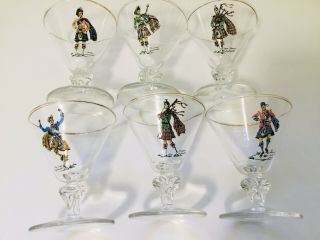 Vintage Set Of 6 Scottish Highlander Cocktail Glasses