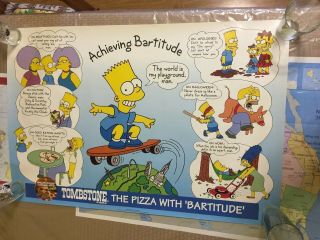 1994 Bart Simpson " Achieving Bartitude " Tombstone Pizza Poster 36 " X24 " - Simpsons